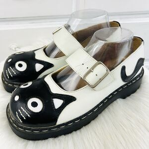 Anarchic T.U.K. (T2002) Kitty Cat Face Goth Black White Leather Mary Jane Size 9
